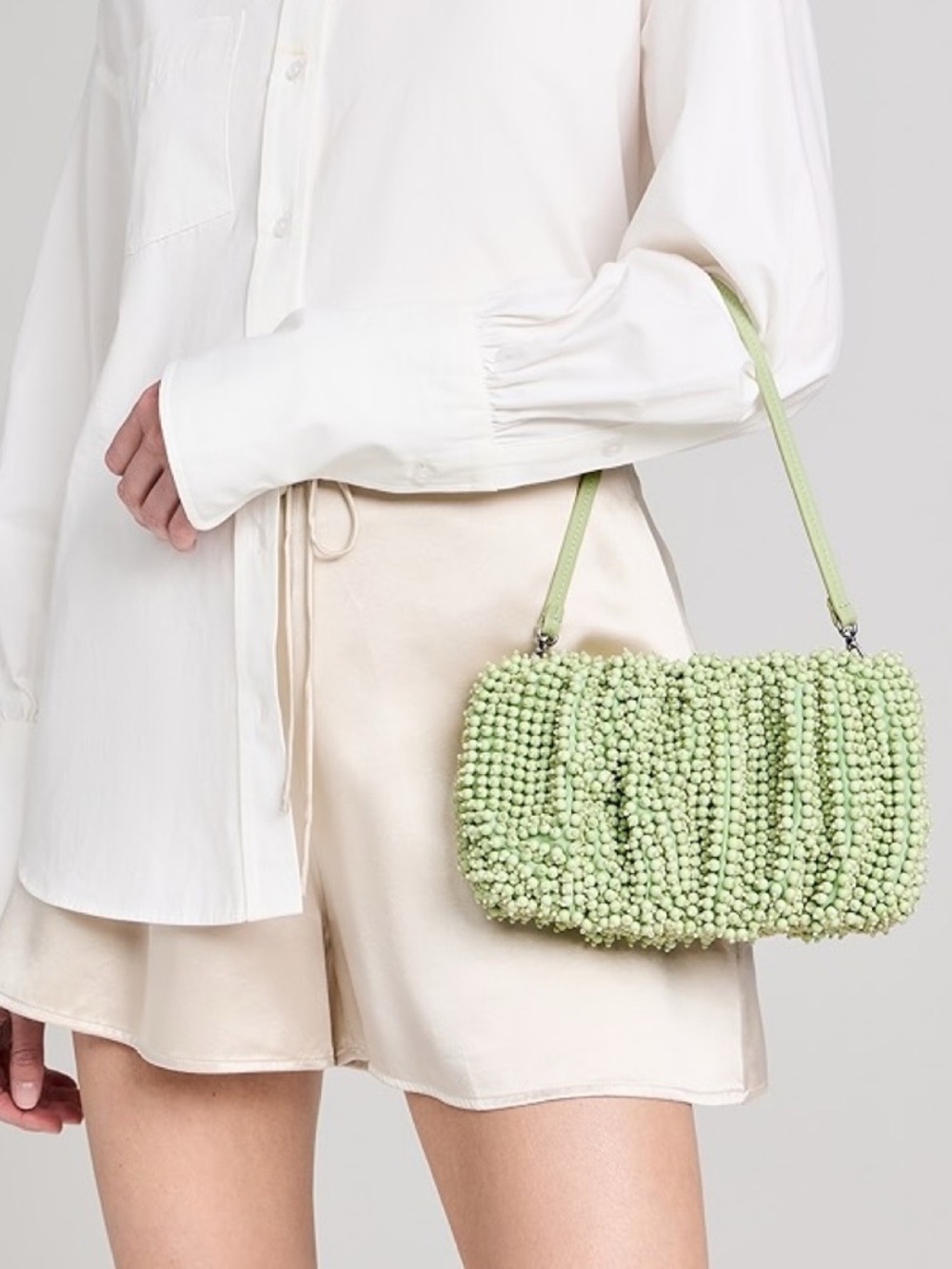STAUD Beaded Bean Convertible Matcha Shoulder Handbag - Picture 2 of 4